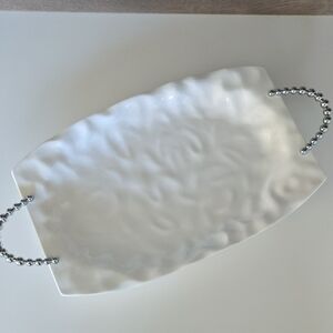 Elegant White Serving Tray with Beaded Handles